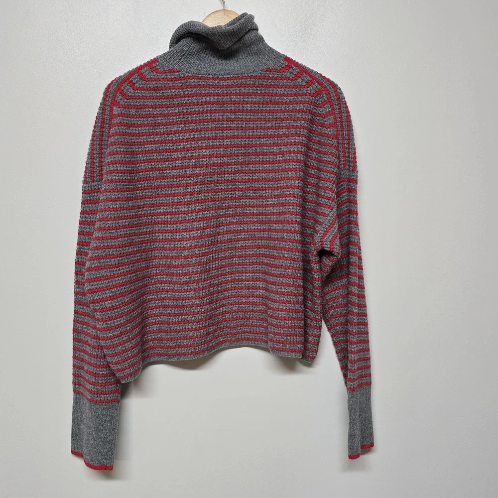 NWT‎ Madewell Red Pine Stripe 100% Wool Waffle Turtleneck Sweater Size XL